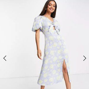 River Island Petite floral print tie front midi dress in blue